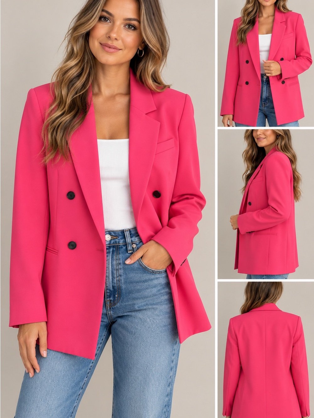 BCBGMaxAzria Double-Breasted Bright Pink Blazer